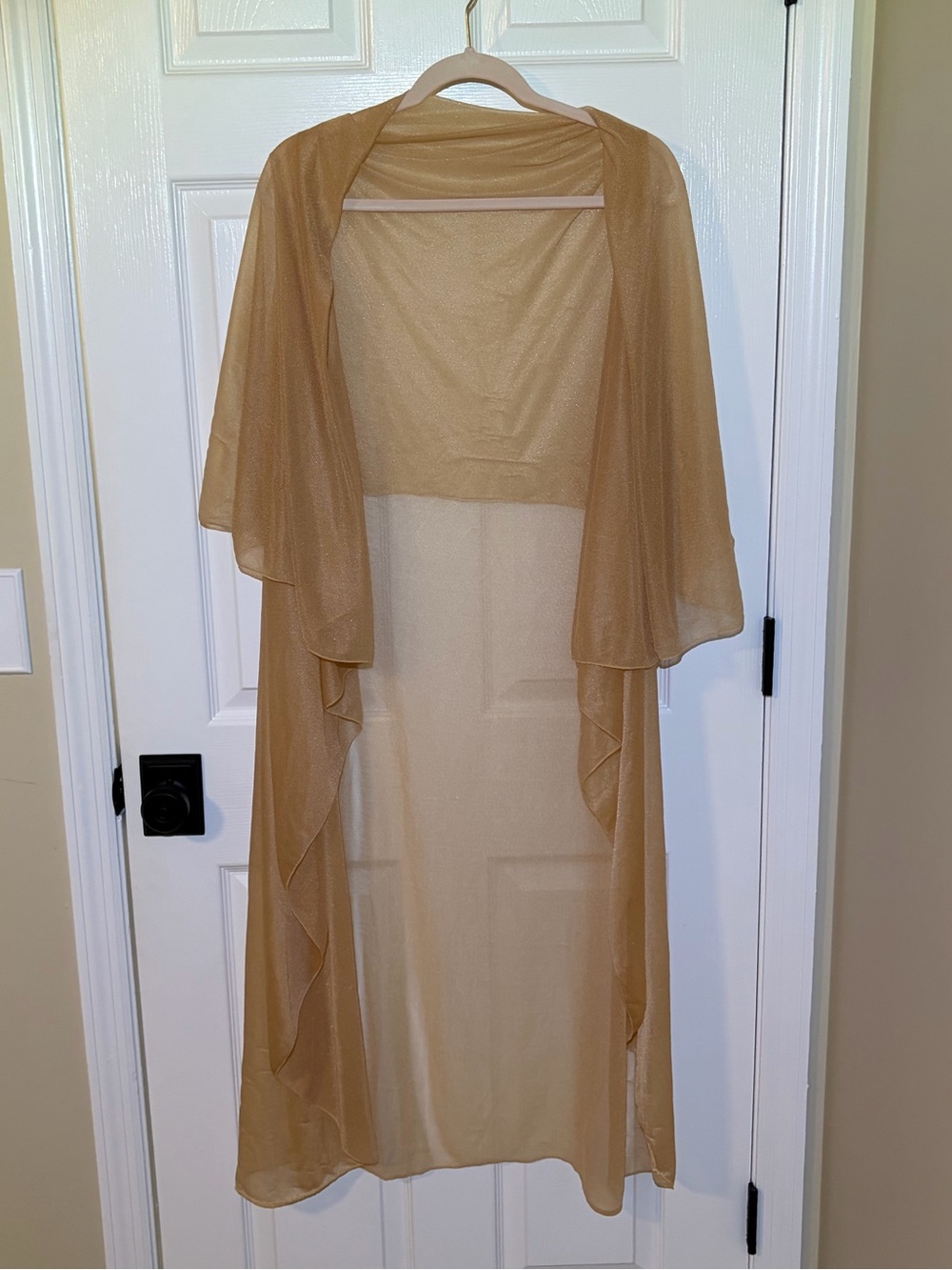 Wispy Sheer Gold Shimmer Shawl Effect Duster Cardigan. One Size Fits Most